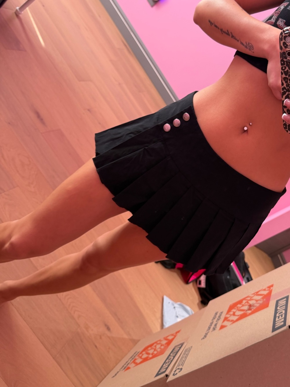 I.AM.GIA Black Pleated Mini Skort with Button Detail